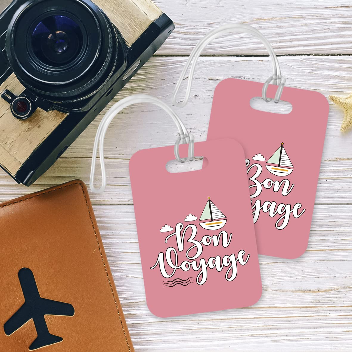 LT064 Bon Voyage Novelty Funny Unique Designer Gift Glossy Plastic Suitcase Luggage Tag