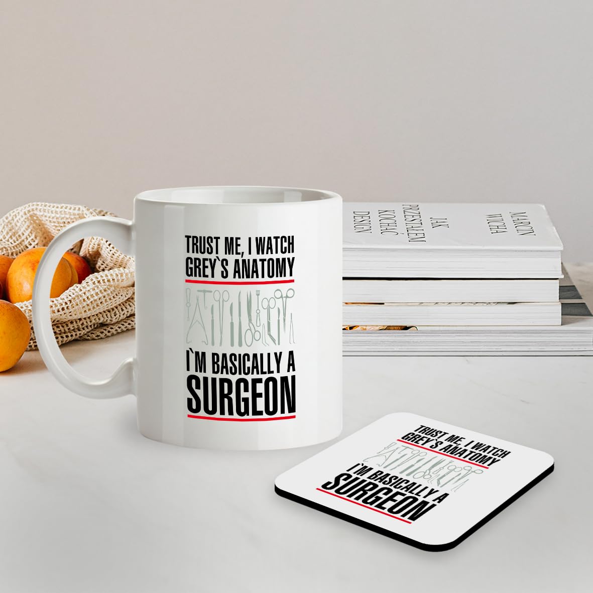 Kruzroyal SM062 Trust Me, I Watch Grey's Anatomy I'm Basically A Surgeon - 11OZ Mug & Matching Coaster Set | Gift for Fans, Doctors, Nurses