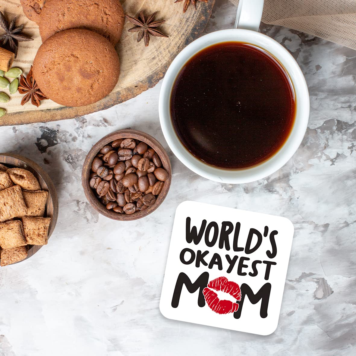 CS548 World's Okayest Mom Novelty Funny Coffee Tea Drink Gift Glossy MDF Wooden Coaster