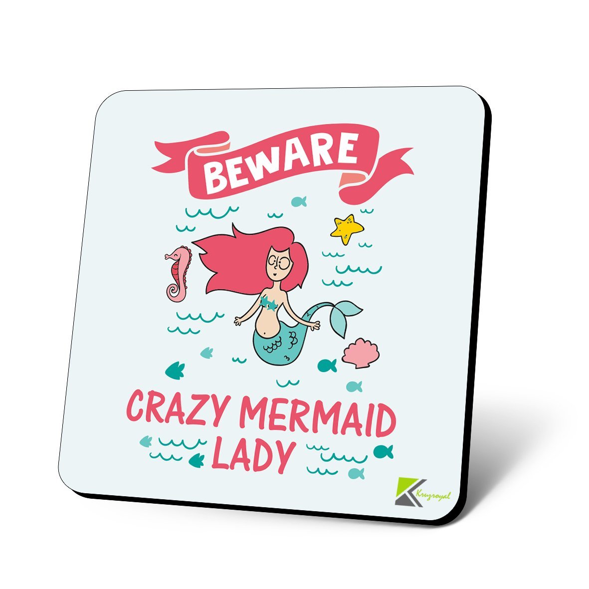 CS1067 Beware Crazy Mermaid Lady Novelty Funny Coffee Tea Drink Christmas Gift Glossy MDF Wooden Coaster