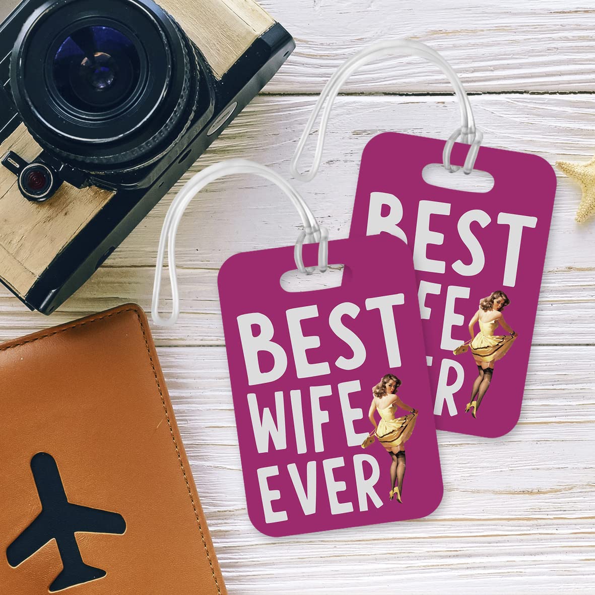 LT010 Best Wife Ever Novelty Funny Unique Designer Gift Glossy Plastic Suitcase Luggage Tag