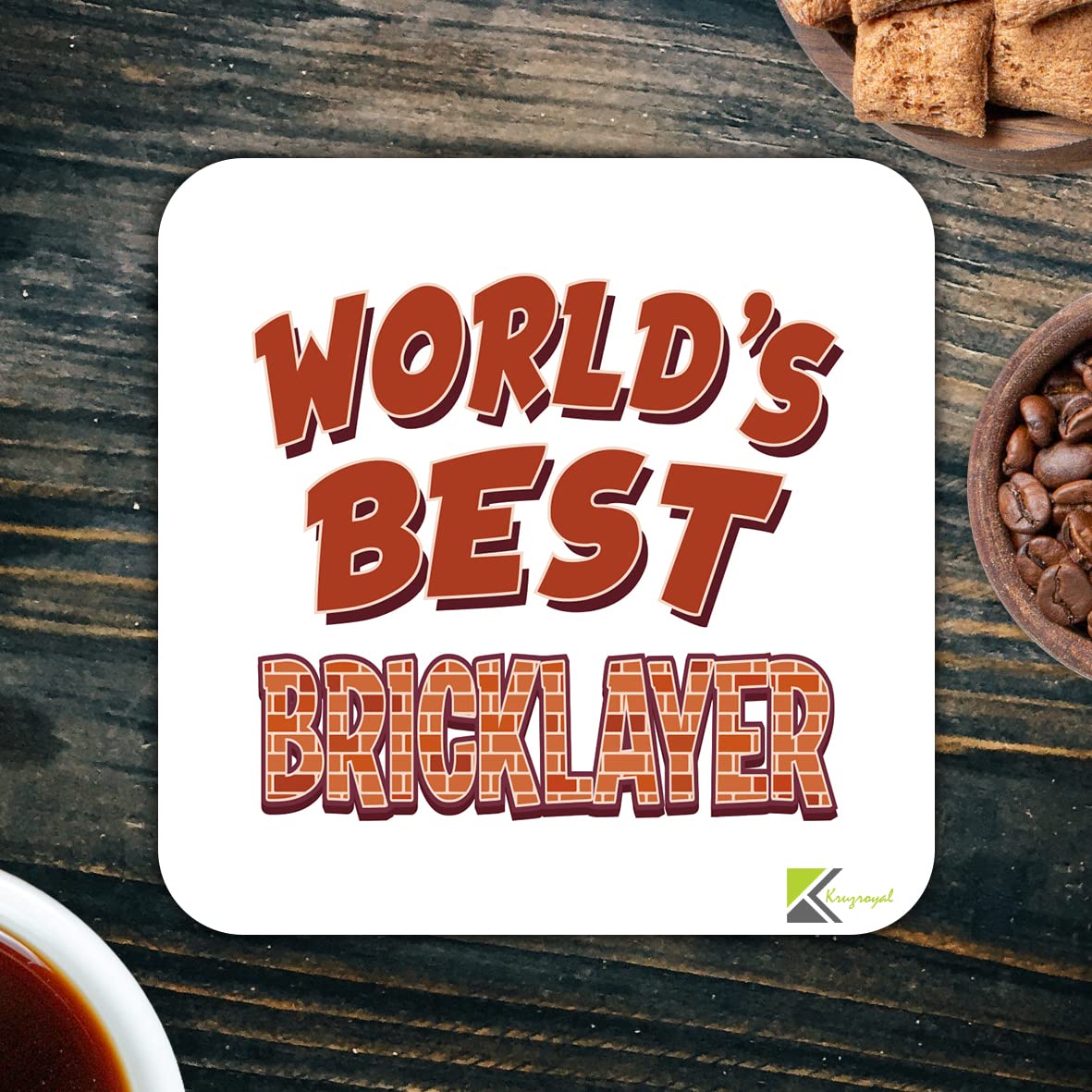 WB043 Funny Bricklayer Coaster – 'World's Best Bricklayer' – Gifts for Dad, Him, Colleagues – Novelty Wooden Drink Mat – Fathers Day, Birthday & Builder Present