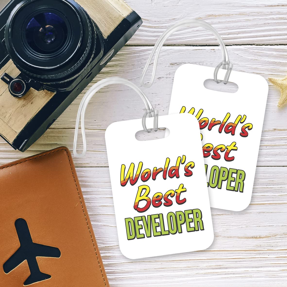 LT481 World's Best Developer Novelty Funny Unique Designer Gift, Suitcase, Glossy Plastic Luggage Tag for Developer