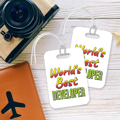 LT481 World's Best Developer Novelty Funny Unique Designer Gift, Suitcase, Glossy Plastic Luggage Tag for Developer