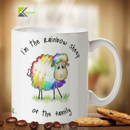 Kruzroyal Cute Rainbow Sheep Mug, I'm The Rainbow Sheep of The Family Design, Funny LGBTQ Pride Gift for Friends, Gay Son or Daughter, White Ceramic Coffee Tea Cup, 11 oz DZ130