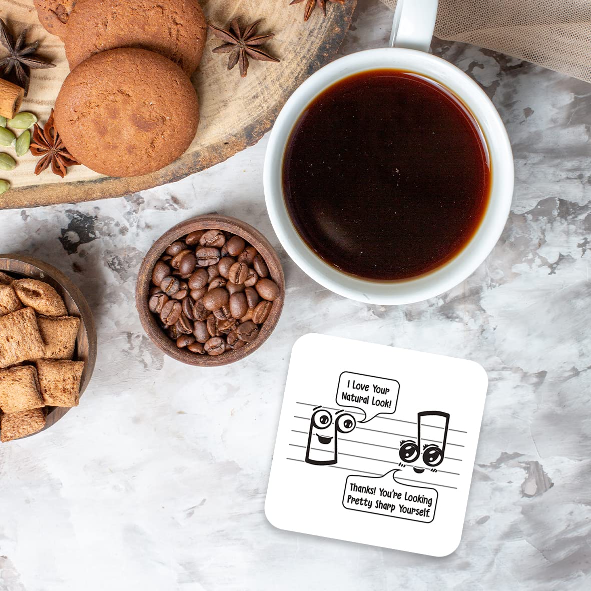 CS495 I Love Your Natural Look! Thanks! You're Looking Pretty Sharp Yourself Novelty Funny Coffee Tea Drink Gift Glossy MDF Wooden Coaster