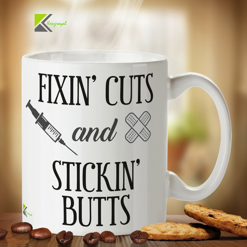 Kruzroyal DZ396 Fixin' cuts and stickin' Butts Funny Novelty Great Gift Idea Coffee Tea Mug