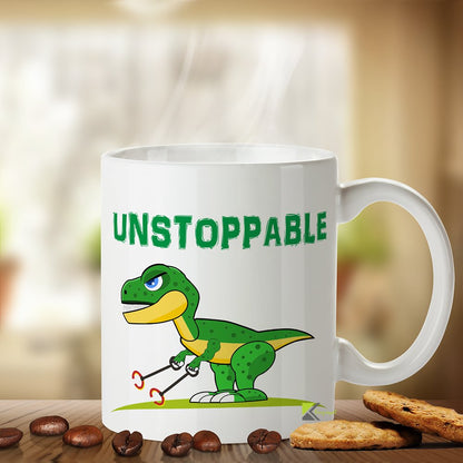 Kruzroyal Funny T-Rex Mug, Unstoppable Dinosaur Design with Grabber Arms, Novelty Motivational Gift for Kids, Men & Women, White Ceramic, 11 oz