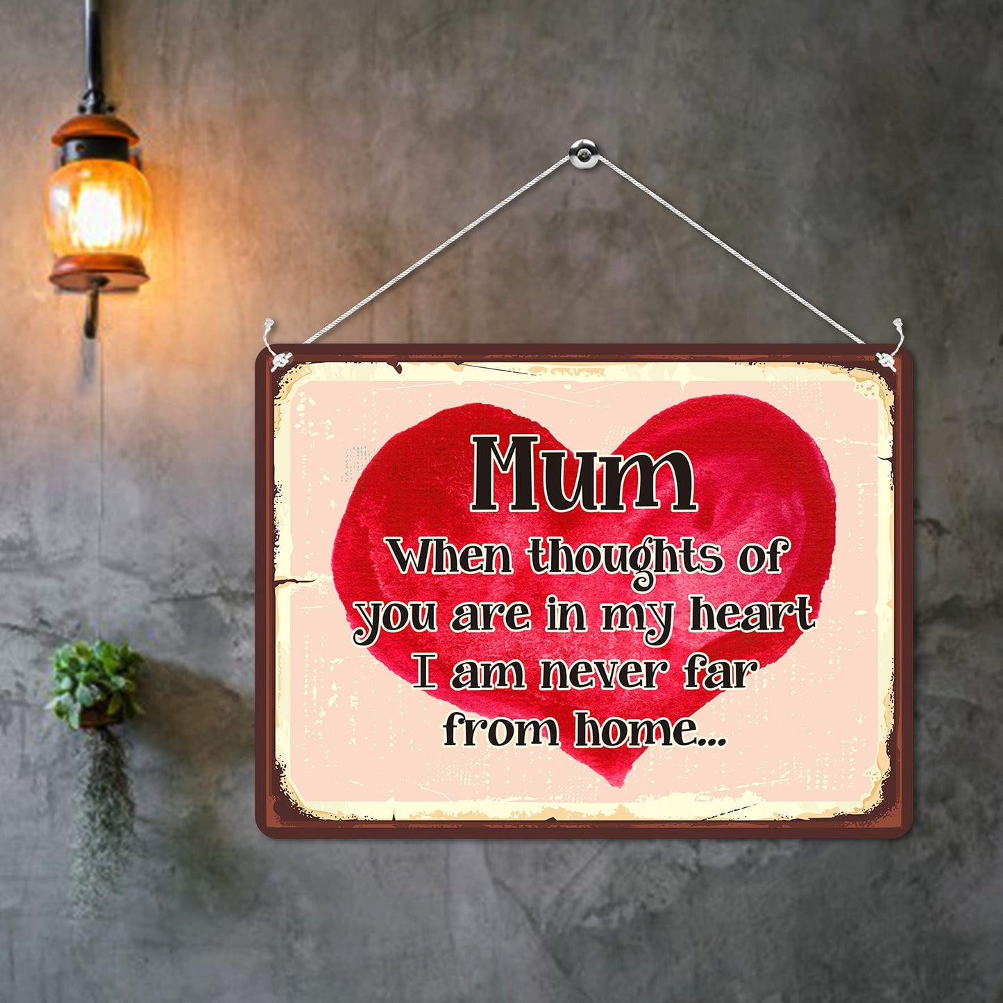Kruzroyal MP128 MUM : When thoughts of you are in my heart i am never far from home Funny Novelty Retro Vintage Metal Wall Sign Plaque 20cm x 15cm