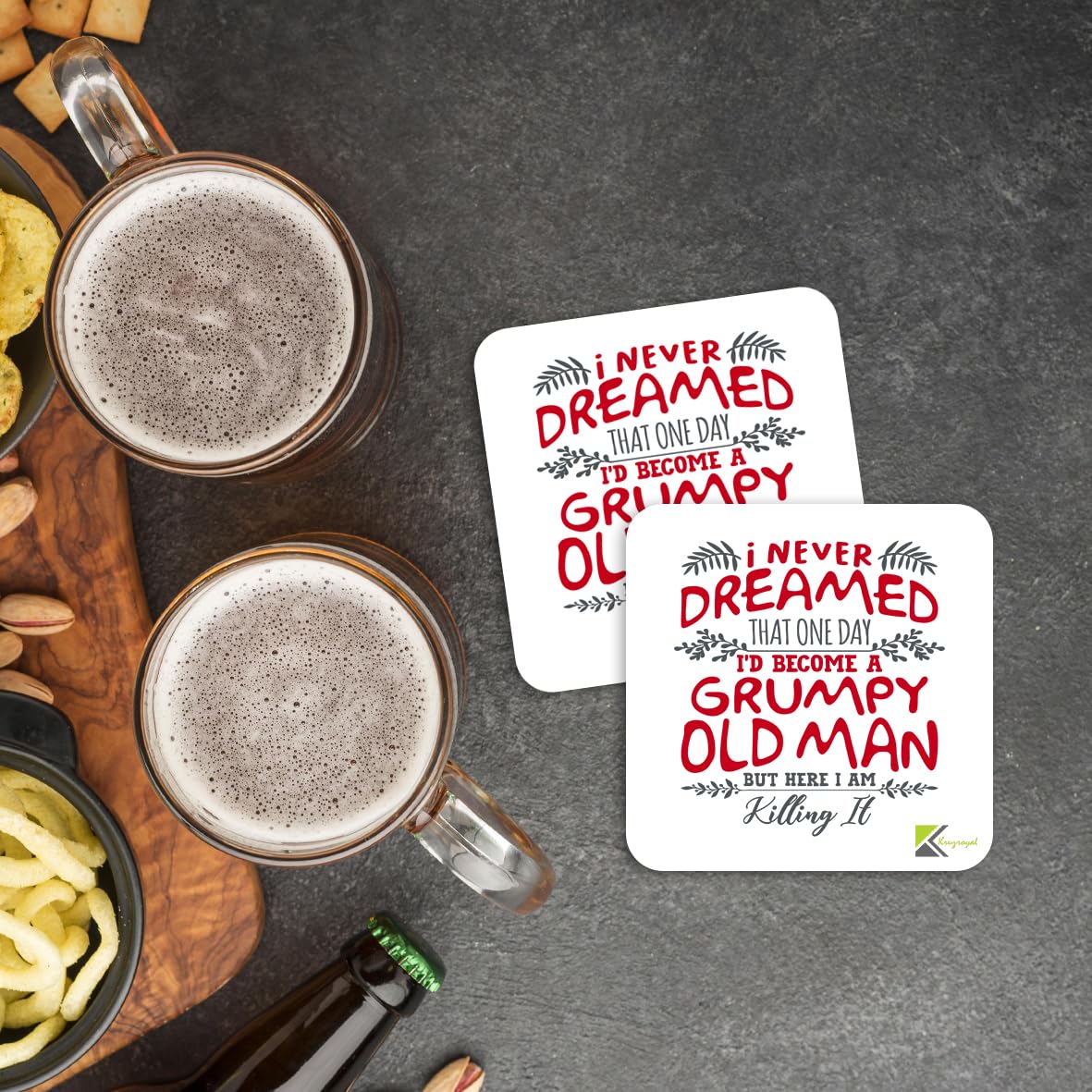 CS499 I never dreamed that one day i'd become a grumpy old man but here i am killing it Novelty Funny Coffee Tea Drink Gift Glossy MDF Wooden Coaster | Gifts for Dad, Grandad, Men, Him