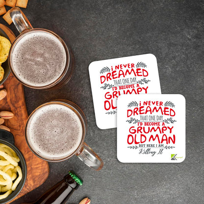 CS499 I never dreamed that one day i'd become a grumpy old man but here i am killing it Novelty Funny Coffee Tea Drink Gift Glossy MDF Wooden Coaster | Gifts for Dad, Grandad, Men, Him