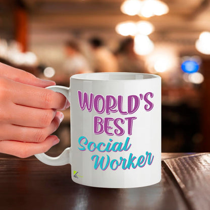 Kruzroyal DZ853 World's Best Social Worker Mug 11oz - White Ceramic Cup for Social Care Professional - Ideal Birthday, Thank You, Leaving Present