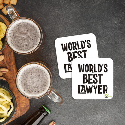 WB034 World's Best Lawyer MDF Wooden Coaster by Kruzroyal | Gift for Lawyer | Unique Novelty Present | 9cm x 9cm | Coffee Tea MDF Wooden Coaster
