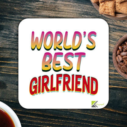 WB036 World's Best Girlfriend MDF Wooden Coaster by Kruzroyal | Gift for Girlfriend | Unique Novelty Present | 9cm x 9cm | Coffee Tea MDF Wooden Coaster