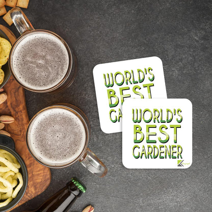 WB076 World's Best Gardener MDF Wooden Coaster by Kruzroyal | Gift for Gardener | Unique Novelty Present | 9cm x 9cm | Coffee Tea MDF Wooden Coaster