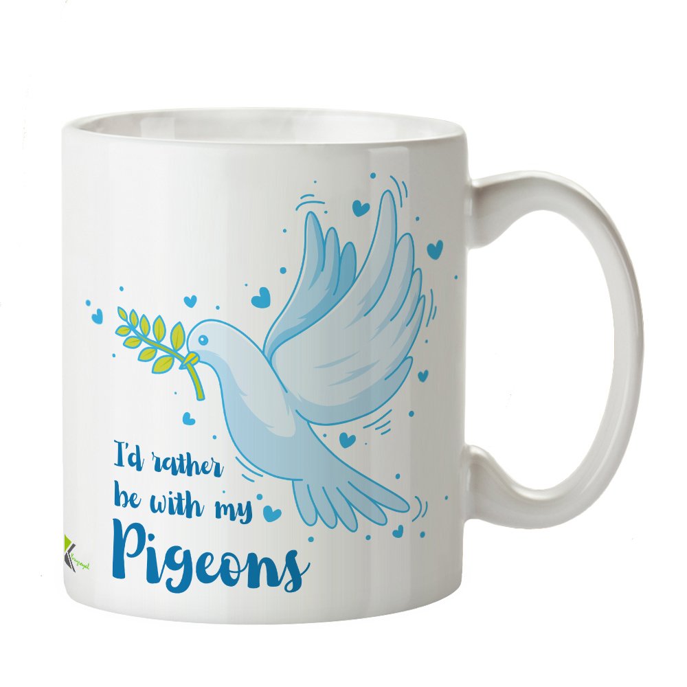 Kruzroyal Funny Pigeon Mug, I'd Rather Be with My Pigeons Design, Novelty Gift for Bird Watcher, Fancier or Dad, White Ceramic Coffee Cup, 11 oz
