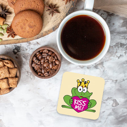 CS661 Kiss Me! Novelty Funny Coffee Tea Drink Gift Glossy MDF Wooden Coaster