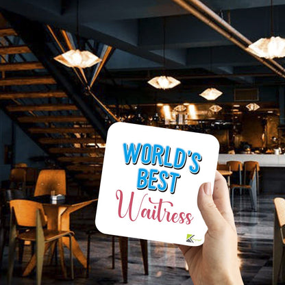 WB041 World's Best Waitress MDF Wooden Coaster by Kruzroyal | Gift for Waitress | Unique Novelty Present | 9cm x 9cm | Coffee Tea MDF Wooden Coaster