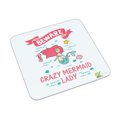 FM067 Beware Crazy Mermaid Lady Novelty Funny Idea Glossy Metal Square Fridge Magnet