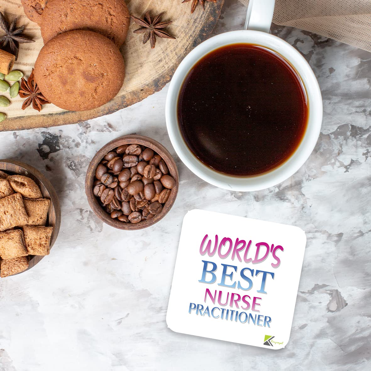WB089 World's Best Nurse Practitioner MDF Wooden Coaster by Kruzroyal | Gift for Nurse Practitioner | Unique Novelty Present | 9cm x 9cm | Coffee Tea MDF Wooden Coaster