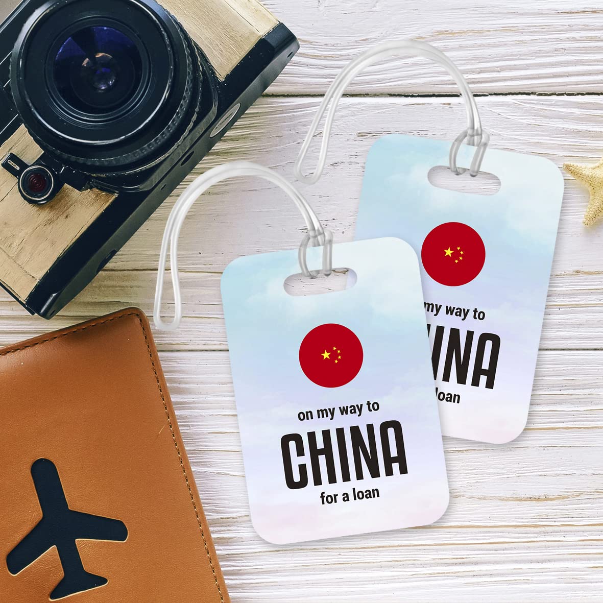 LT090 On My Way to China for a Loan Novelty Funny Unique Designer Gift Glossy Plastic Suitcase Luggage Tag