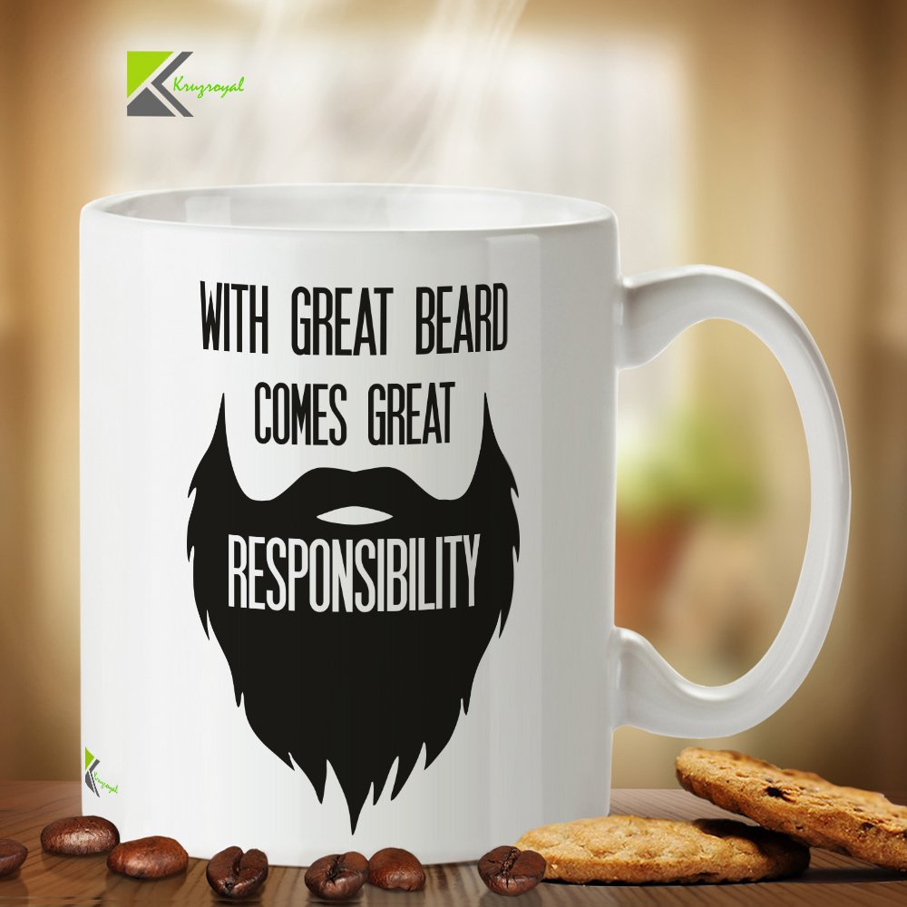 Kruzroyal DZ268 with Great Beard Comes Great Responsibility Funny Novelty Great Gift Idea Coffee Tea Mug