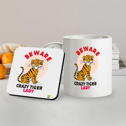 Kruzroyal SM042 Beware Crazy Tiger Lady - 11OZ Mug & Matching Coaster Set