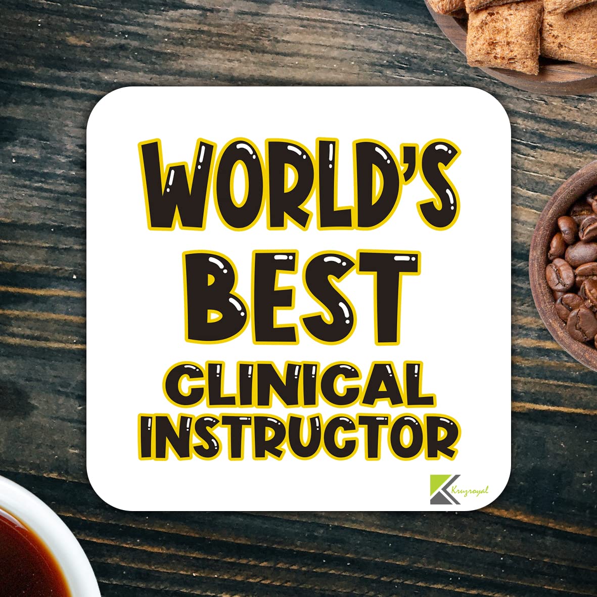 WB022 World's Best Clinical Instructor MDF Wooden Coaster by Kruzroyal | Gift for Clinical Instructor | Unique Novelty Present | 9cm x 9cm | Coffee Tea MDF Wooden Coaster