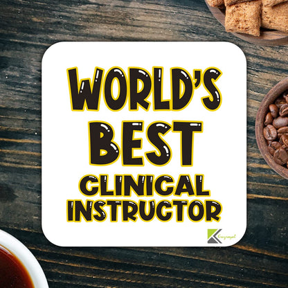 WB022 World's Best Clinical Instructor MDF Wooden Coaster by Kruzroyal | Gift for Clinical Instructor | Unique Novelty Present | 9cm x 9cm | Coffee Tea MDF Wooden Coaster