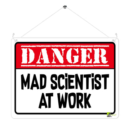 Kruzroyal MP336 DANGER,Mad scientist at work. Funny Novelty Retro Vintage Metal Wall Sign Plaque 20cm x 15cm