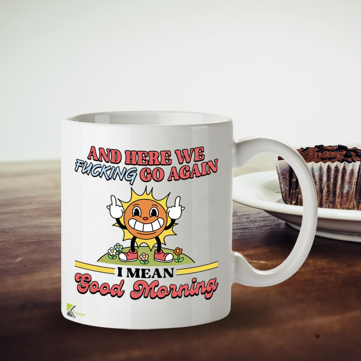 Kruzroyal Here We F*cking Go Again Funny Coffee Mug - 11oz Sarcastic Novelty Cup - Gag Gift for Coworkers, Men, Mom & Women
