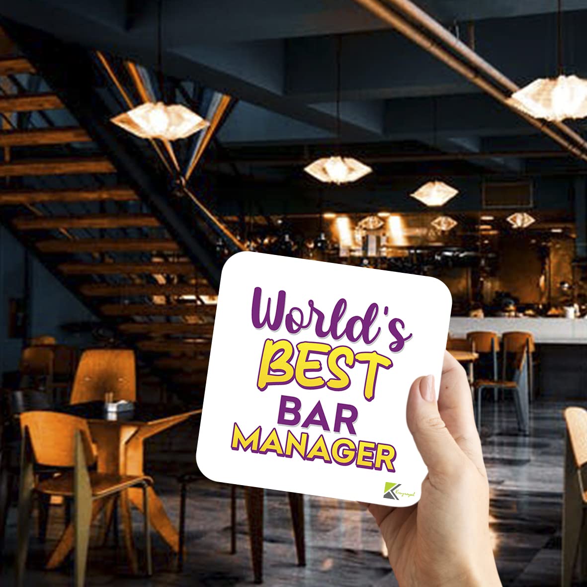 WB095 World's Best Bar Manager MDF Wooden Coaster by Kruzroyal | Gift for Bar Manager| Unique Novelty Present | 9cm x 9cm | Coffee Tea MDF Wooden Coaster