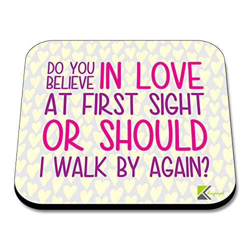 CS127 Do You Believe in Love at First Sight or Should i Walk by Again? Valentine's Day Gift Novelty Funny Coffee Tea Drink Gift Glossy MDF Wooden Coaster