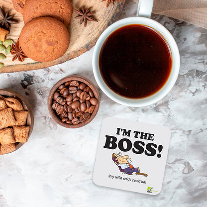 CS161 I'm The BOSS! (My Wife Said i Could be) Novelty Funny Coffee Tea Drink Gift Glossy MDF Wooden Coaster