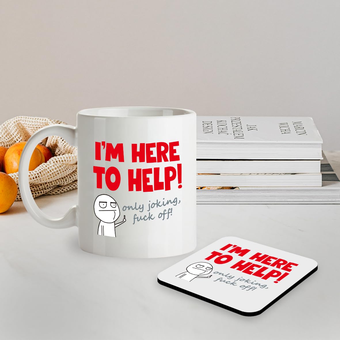 Kruzroyal SM094 I'm Here to Help! only Joking, fu*k Off! - 11OZ Mug & Matching Coaster Set for Customer Service Helpdesk Funny Rude