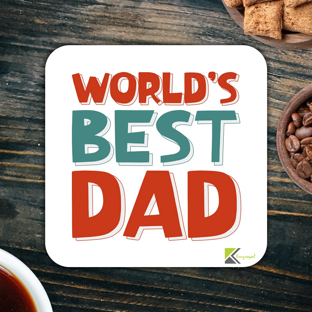 WB013 World's Best DAD MDF Wooden Coaster by Kruzroyal | Gift for DAD| Unique Novelty Present | 9cm x 9cm | Coffee Tea MDF Wooden Coaster