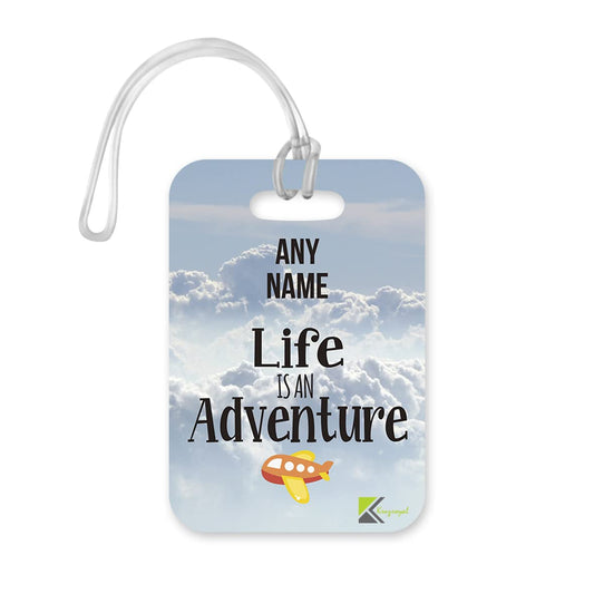 PLT211 Personalised Name Life is an Adventure Novelty Funny Unique Designer Gift Glossy Plastic Suitcase Luggage Tag