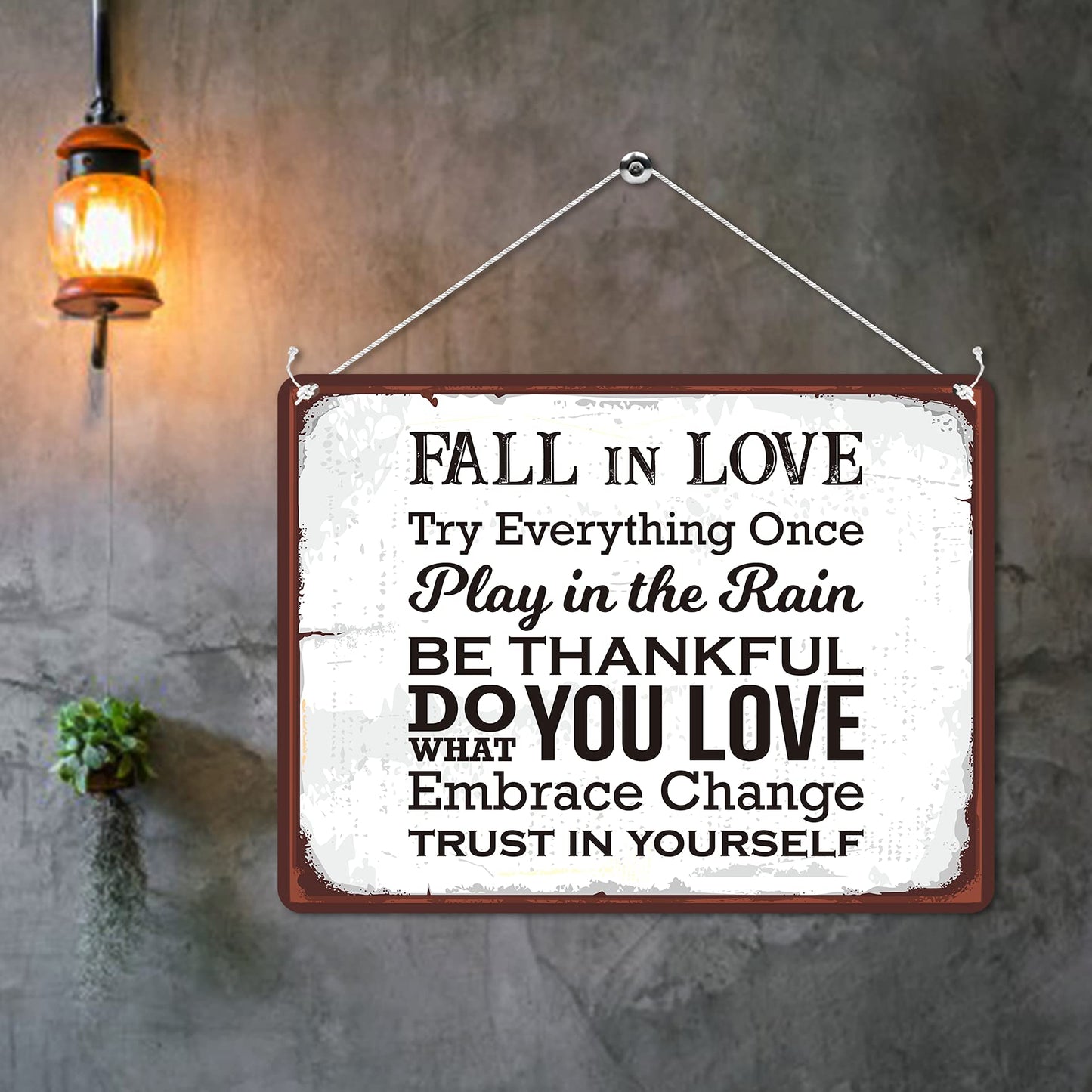 Kruzroyal MP193 Fall in Love/Be thankful/Do what you love/Trust in yourself Funny Novelty Retro Vintage Metal Wall Sign Plaque 20cm x 15cm