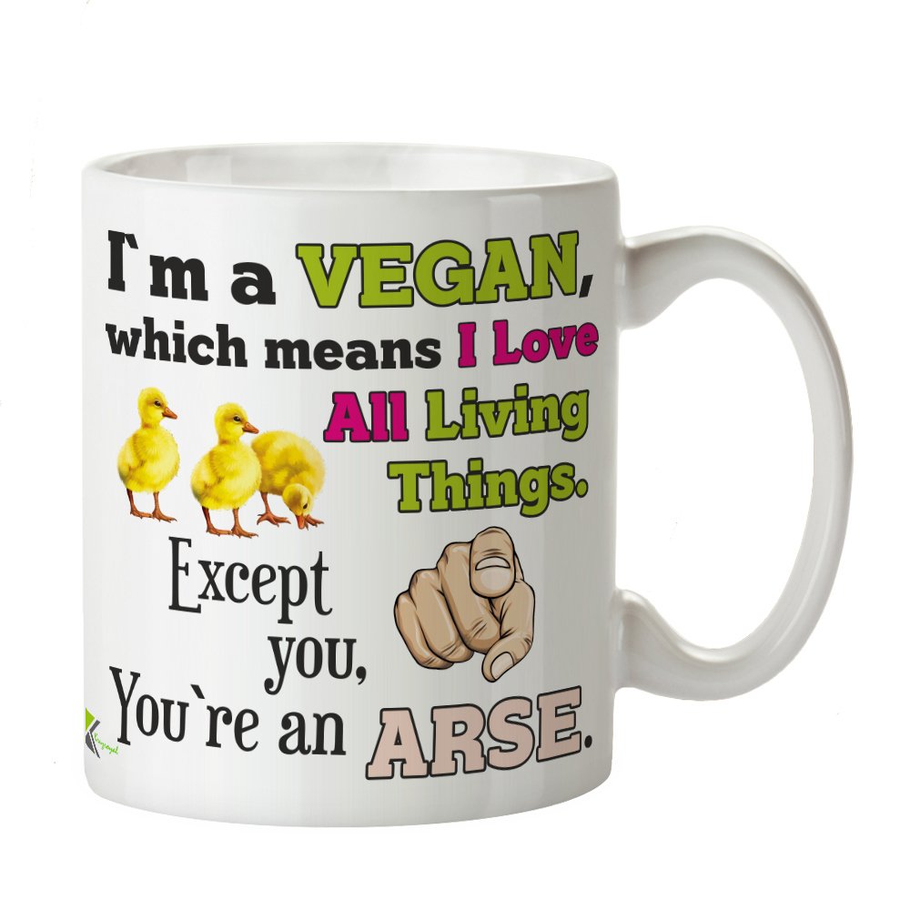 Kruzroyal DZ389 I'm a Vegan, which Means i Love All Living Things. Except You, You're an arse Funny Novelty Great Gift Idea Coffee Tea Mug