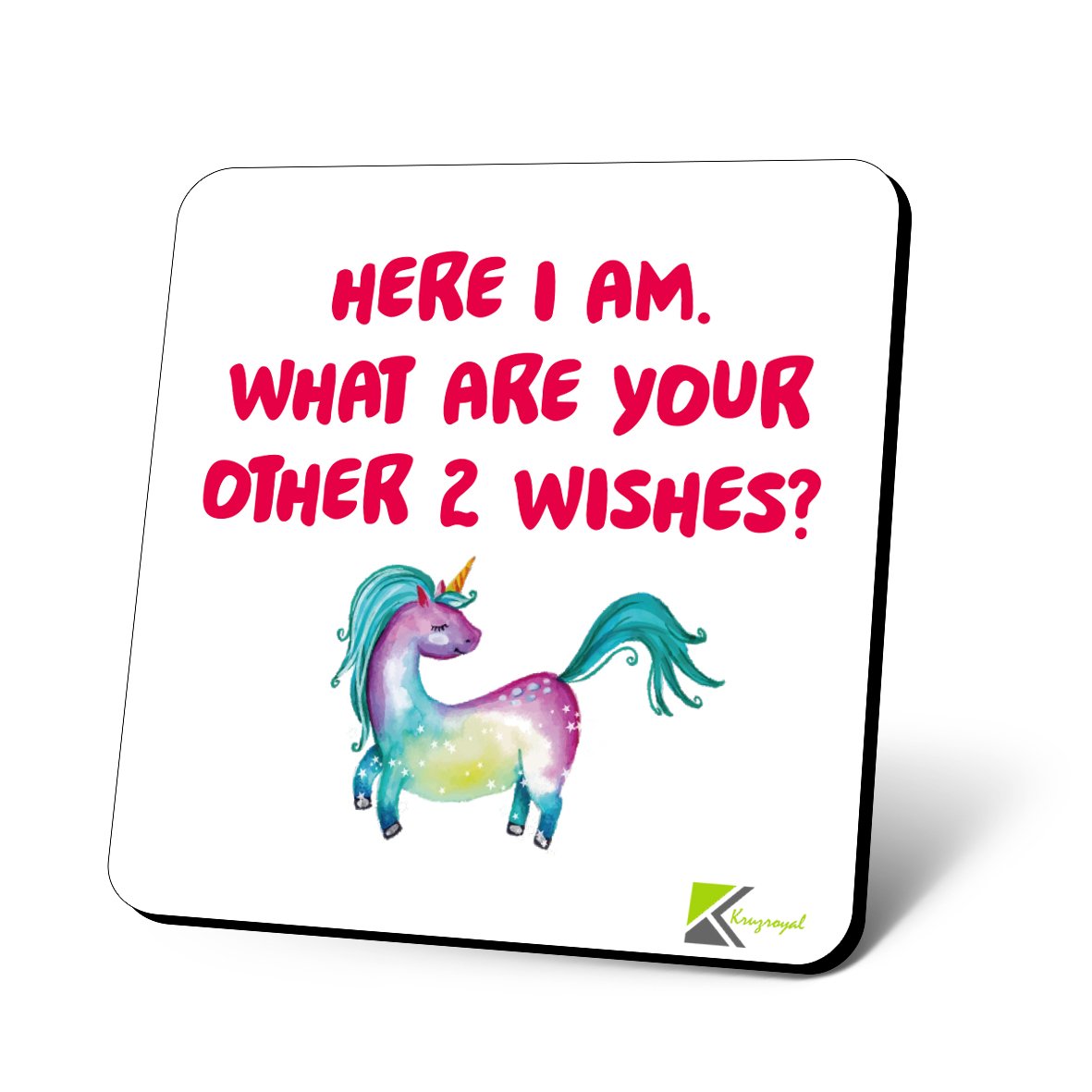CS763 Here i am,What are Your Other 2 Wishes? Novelty Funny Coffee Tea Drink Gift Glossy MDF Wooden Coaster