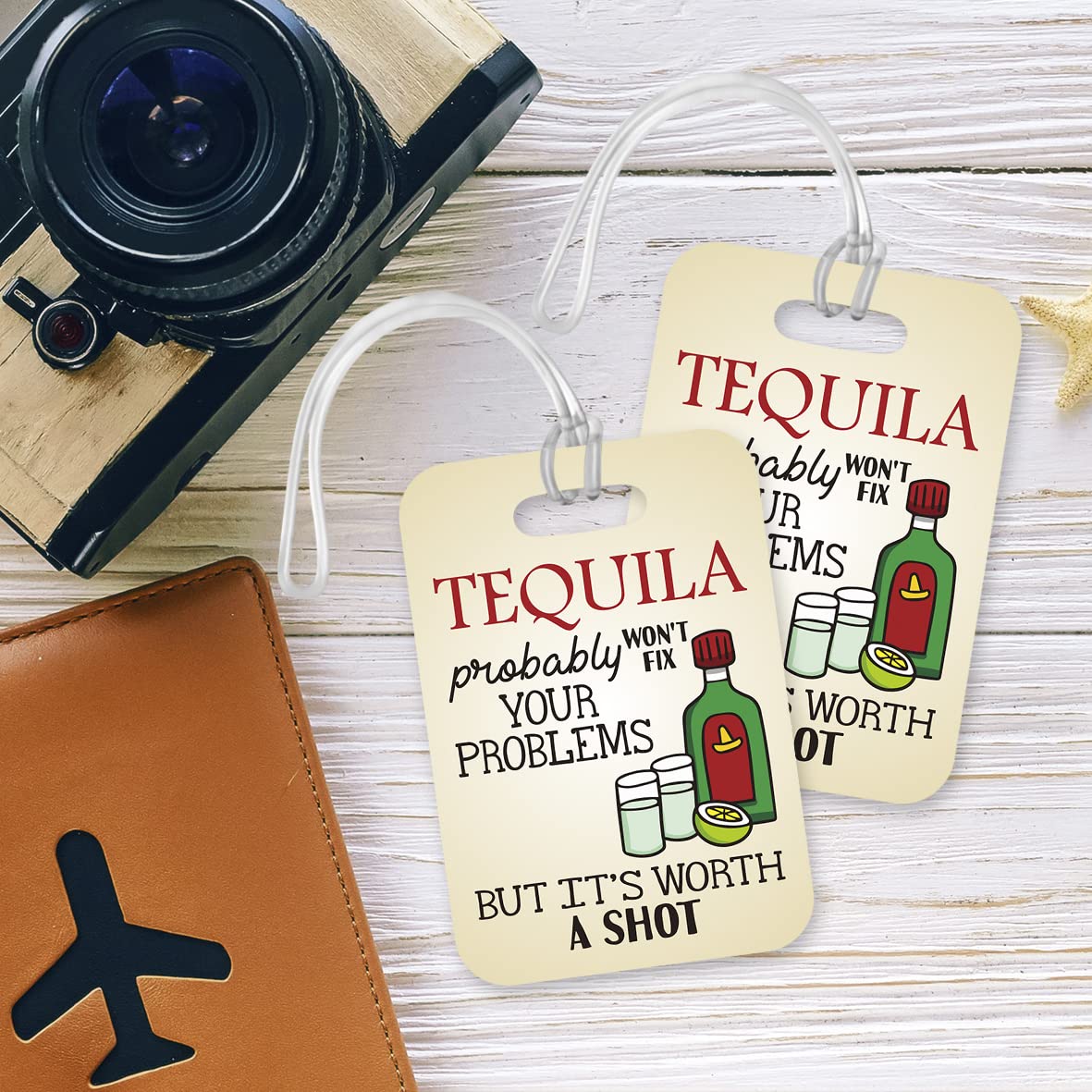 LT186 Tequila Probably Won't Fix Your Problem But It's Worth A Shot Novelty Funny Unique Designer Gift Glossy Plastic Suitcase Luggage Tag