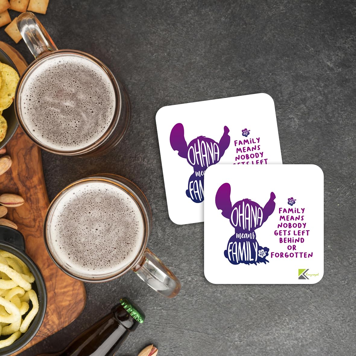 CS820 Ohana means family, family means nobody gets left behind or forgotten Novelty Funny Coffee Tea Drink Gift Glossy MDF Wooden Coaster | Sentimental Gifts for Family, Best Friend, Sister
