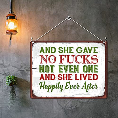 Kruzroyal MP083 And she gave no f*cks not even one she live happily ever after Funny Novelty Retro Vintage Metal Wall Sign Plaque 20cm x 15cm