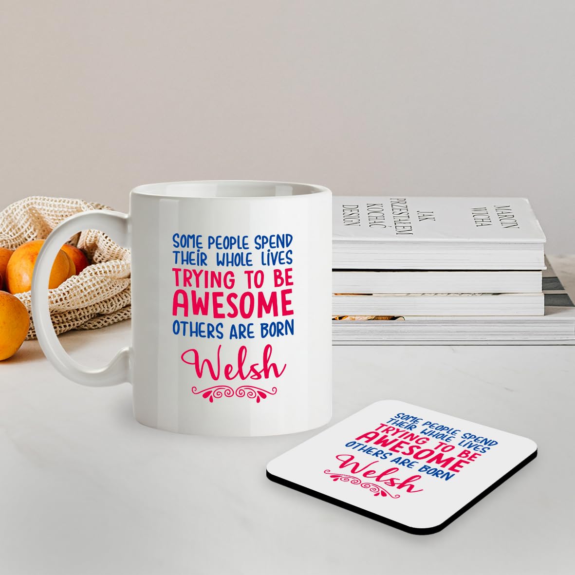 Kruzroyal SM032 Some People Spend Their Whole Lives Trying to be Awesome Other are Born Welsh - 11 OZ Mug & Matching Coaster Set