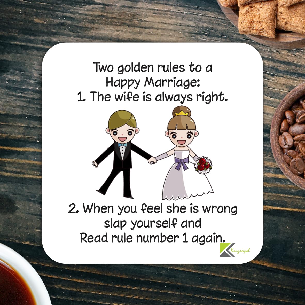 CS842 Two Golden Rules to a Happy Marriage Novelty Funny Coffee Tea Drink Gift Glossy MDF Wooden Coaster