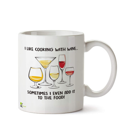 Kruzroyal Funny Cooking with Wine Mug | Humorous Chef Kitchen Enthusiast Ceramic Coffee Tea Cup | Gift for Drinkers & Foodies