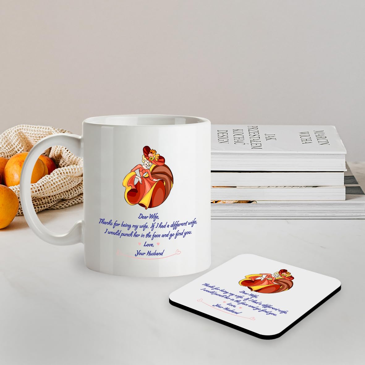 Kruzroyal SM052 Dear Wife, Thanks for Being My Wife, If i had a Different Wife, i Would Punch her in The face and go find You. Love Your Husband -11OZ Mug & Matching Coaster Set