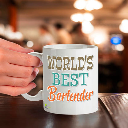 Kruzroyal DZ874 World's Best Bartender Mug 11oz - White Ceramic Cup for Barman, Mixologist - Funny Birthday, Leaving or Thank You Present