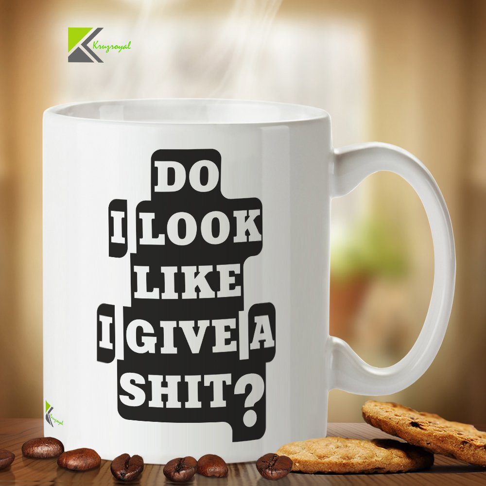 Kruzroyal Sarcastic Office Mug, Do I Look Like I Give A Sh*t Design, Funny Novelty Gag Gift for Coworker or Boss, White Ceramic Coffee Cup, 11 oz