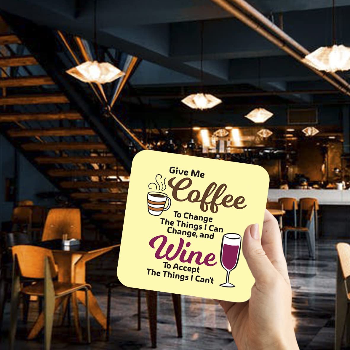 CS670 Give me Coffee to Change The Things i can Change, and Wine to Accept The Things i Can't Novelty Funny Coffee Tea Drink Gift Glossy MDF Wooden Coaster